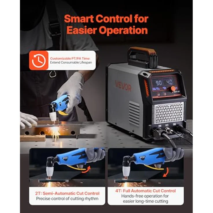 VEVOR Plasmaschneider 50A, Digitalanzeige IGBT Inverter-Schneidemaschine mit 2T/4T-Funktion, einstellbarer PA/PT-Zeit, geeignet für Heimwerkstätten und Reparaturen – Bild 4
