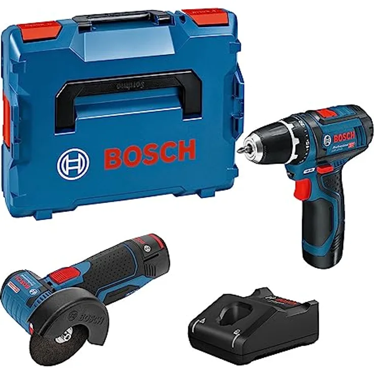 Bosch Professional Combo Kit GSR 12V-15 + GWS 12V-76 (inkl. 2x 2,0-Ah-Akku, Ladegerät GAL 12V-40, in L-BOXX)