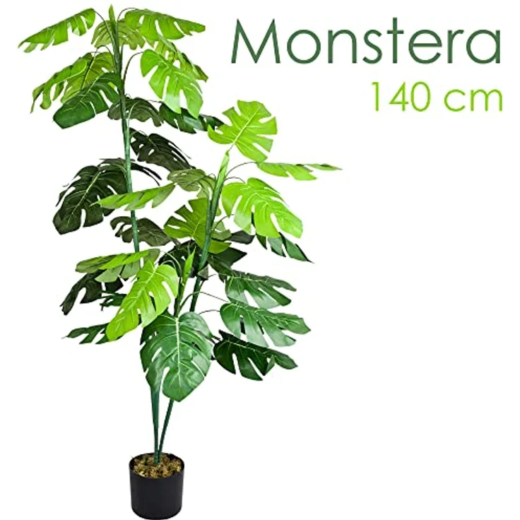 Decovego Monstera Fensterblatt Kunstpflanze 140 cm Künstliche Pflanze im Topf, Innendekoration wie echt – Bild 2