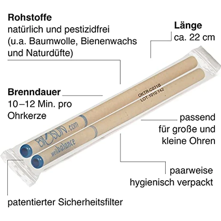 BIOSUN Wellbalance Ohrenkerzen 10 Stück (5 Paar) Mit Sicherheits-Filter. Faszinierender Duft Von Lavendel, Rosmarin Und Gurjunbalsam – Bild 3