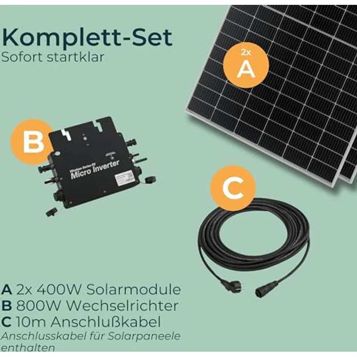 pro.tec Balkonkraftwerk 'Brusson' 800W, Solarsystem mit Inverter, 10m Kabel, schwarz-silber, WiFi-Fernüberwachung – Bild 3