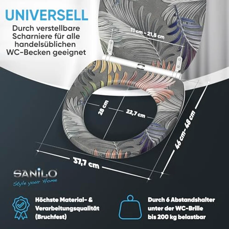 Sanilo WC Sitz mit Absenkautomatik, Top Fix, bruchfestes Holz, antibakterielle Beschichtung, 4-seitig bedruckt – Bild 5