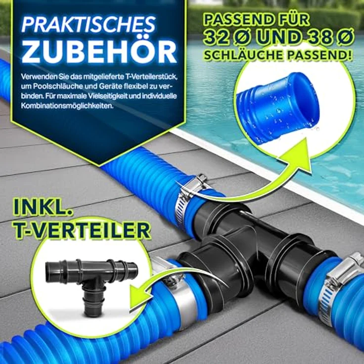 tillvex Bypass Set Pool 12-TLG, Ø32 & 38 mm Anschluss, 3-Wege-Ventil, ABS-Adapter, rostfreie Schlauchschellen, ideale Lösung für Solarheizung und Wärmepumpe – Bild 5