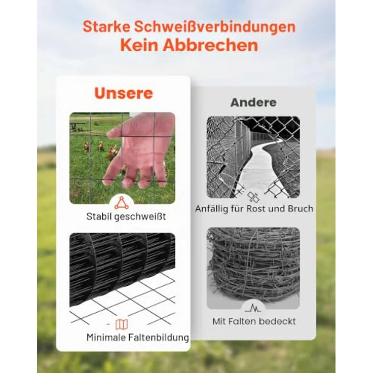 VEVOR Weidezaun, 91 cm x 7,62 m, verzinkter Stahldrahtzaun mit schwarzer PVC-Beschichtung, Maschenweite 5,08 x 7,62 cm für Hühner und Kaninchen – Bild 5