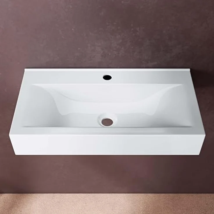 doporro Waschbecken Aufsatzwaschbecken Hängewaschbecken 60cm Keramik weiß inkl. Nano-Versiegelung Brüssel118g – Bild 4