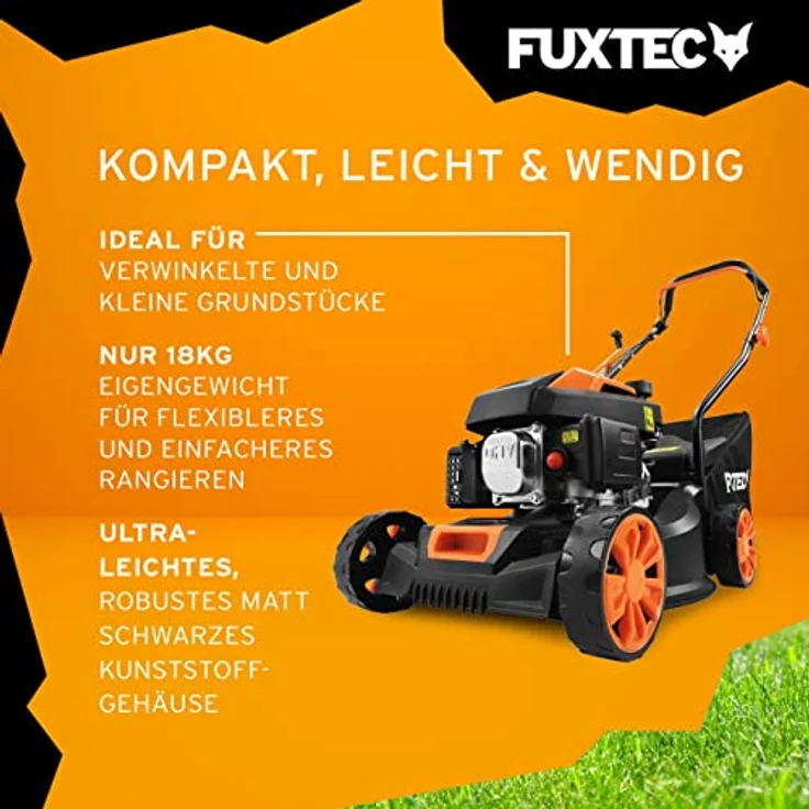 FUXTEC Benzin Rasenmäher FX-RM4180 1,8PS / 1,3kW | Gewicht nur 18kg | 40cm Schnittbreite & 3-stufige Schnitthöhenverstellung 25-55mm | 80ccm 4-Takt Mäher – Inkl. 45L Grasfangkorb – Bild 5