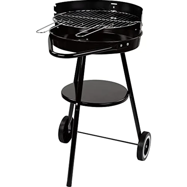 Tragbarer Holzkohlegrill Aktive Ø 42 x 74 cm rund | 3 höhenverstellbar | 2 Rollen für einfachen Transport | Schnelle und einfache Montage | Grillrost mit zwei abnehmbaren Griffen