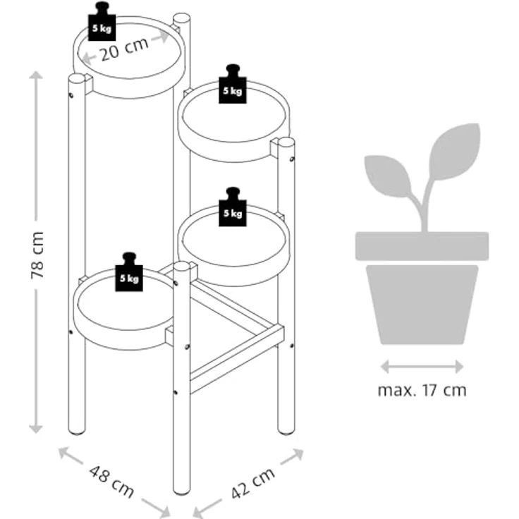 Kesper Blumenständer aus Bambus, FSC-zertifiziert, platzsparend, kratzfest und stabil, Maße: 480 x 420 x 780 mm – Bild 4