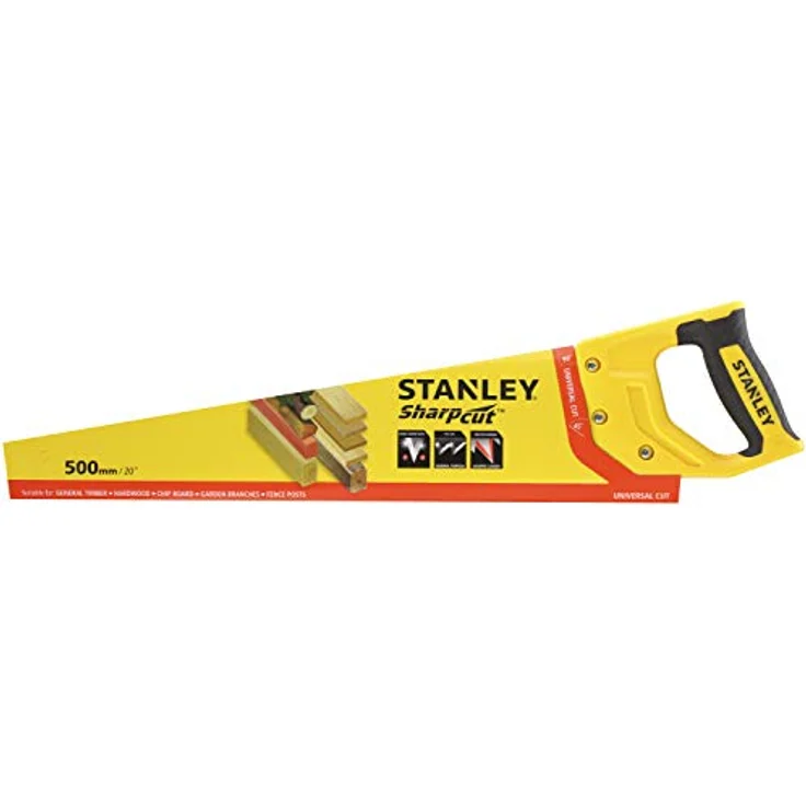 Stanley Handsäge Sharpcut (20''-500 mm, Fuchsschwanz mit 7 Zähne-Inch für grobe Arbeiten, doppelt geschliffene, induktionsgehärtete Verzahnung) STHT20367-1 – Bild 2
