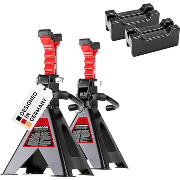 HEYNER® UltraSafe PRO Unterstellbock 2er Set, 10-fach höhenverstellbar, Hubhöhe 282-430 mm, Traglast 2t, mit Gummiauflage, schwarz-rot – Bild 1
