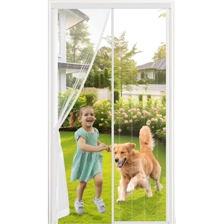 MYCARBON Fliegengitter Balkontür Magnet, 90x230cm Insektenschutz mit starken Magneten, 3.8cm breitem Klettband, ohne Bohren, für Terrassentür und Schiebetür, Weiß – Bild 1