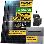 EPP.Solar® All In One Balkonkraftwerk 2000W Komplett Steckdose, 3,2 kWh ANKER SOLIX E1600 PRO Speicher für Balkonkraftwerk, Smart Meter- 4x500W Bifaziale Glas/Glas n-Type, Wechselrichter mit APP&WiFi