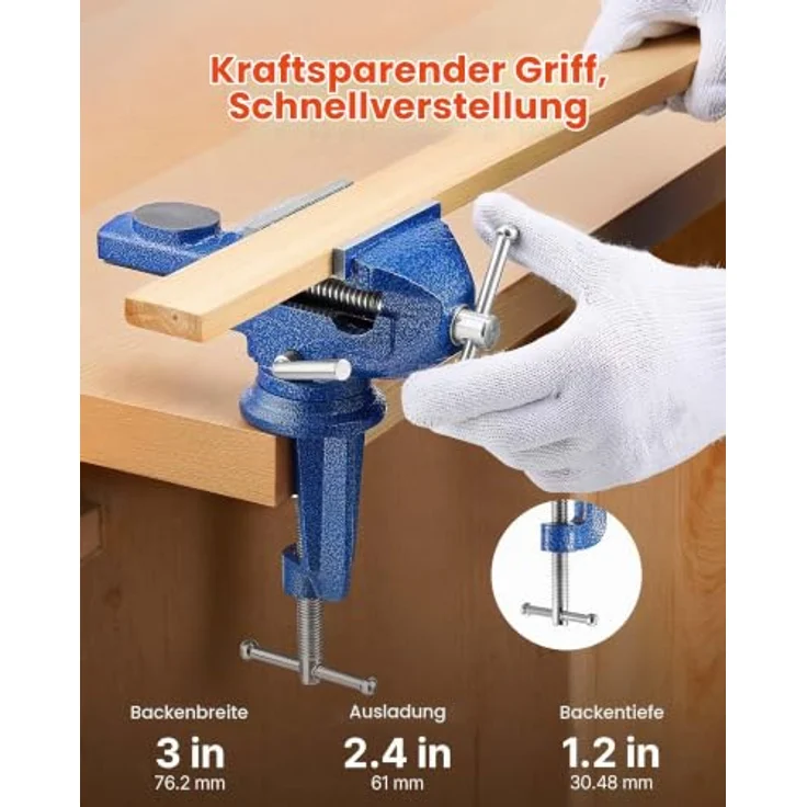 VEVOR Tischschraubstock, 7,62 cm, drehbar um 360°, Gusseisen, rutschfeste Backen für Holz- und Metallbearbeitung – Bild 4