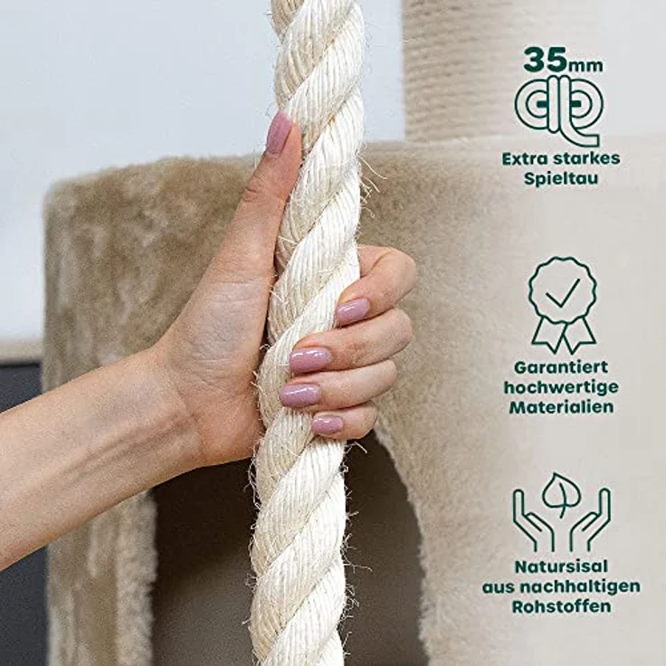 HAPPYPET Kratzbaum für Katzen groß 181 cm hoch - Stabiler Kletterbaum Katzenbaum, Dicke Stämme mit 11 cm, Haus & Spieltunnel, große Liegemulden, Spietau mit Kratzrolle, Creme - Preisvergleich – Bild 4