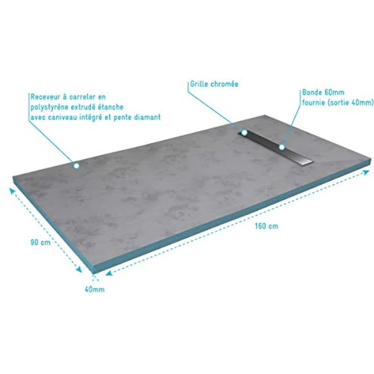 AURLANE Rainy Linear 160 Duschwanne, wasserdicht mit integrierter Rinne, 90 x 160 cm, mehrfarbig – Bild 4