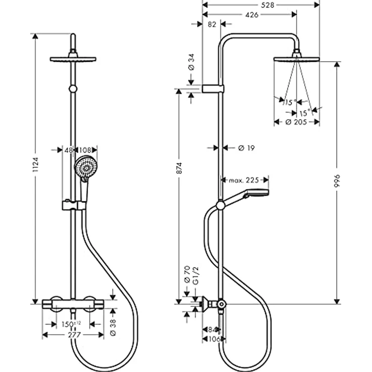 hansgrohe Vernis Blend Duschsystem 200, wassersparend mit Thermostat und Kopfbrause (Rain), Chromoberfläche – Bild 7