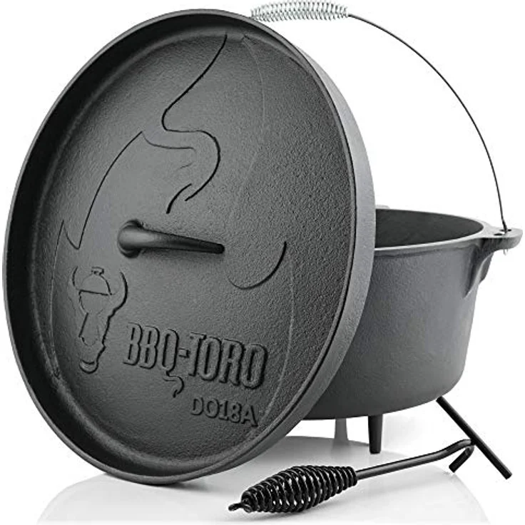 BBQ-Toro Dutch Oven Alpha Serie | 19,0 Liter (DO18A) Gusseisen Kochtopf, bereits eingebrannt, mit Deckelheber | Schwarz – Bild 1