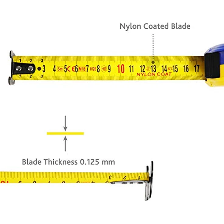 S&R Bandmaß 5m x 25 mm mit Magnet-Haken, Nylon-Polymer Maßband BEIDSEITIG bedruckt, COLIBRI - Serie, schlagfestes Gehäuse, Massband Zollstock Metermaß Rollband, blau – Bild 5