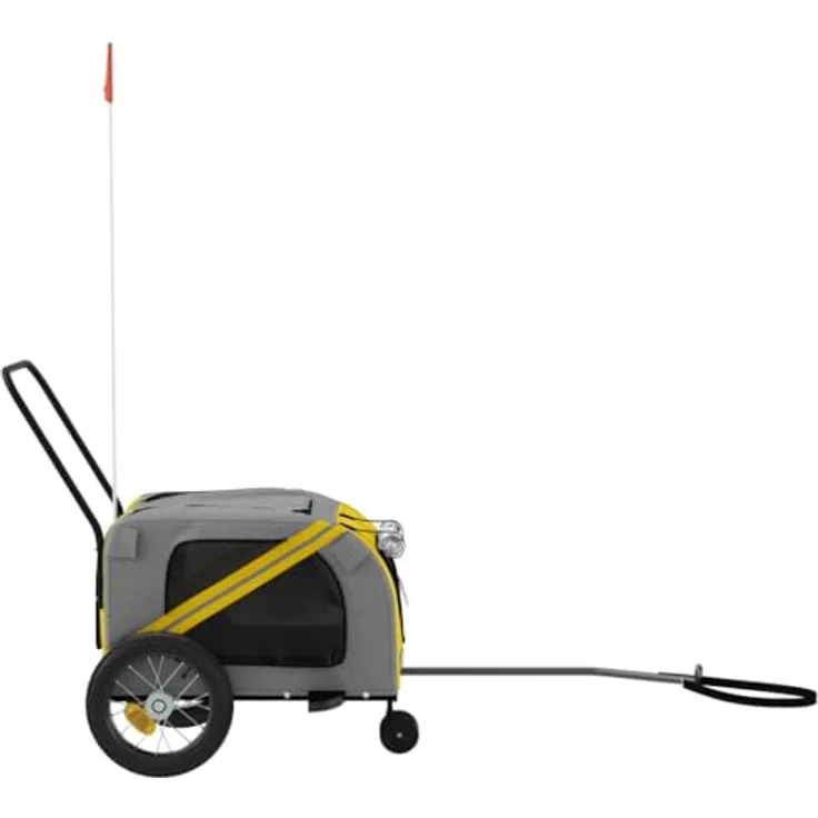 vidaXL Hunde-Transportbox Fahrradanhänger Gelb und Schwarz Oxford-Gewebe & Eisen, Robuster Rahmen, Komfortables Design, Sicheres Fahren – Bild 6