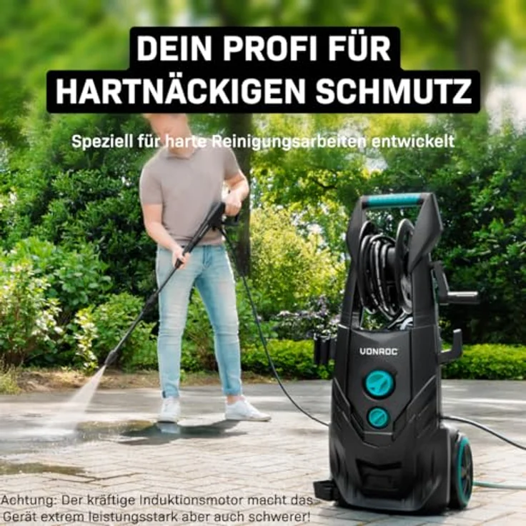 VONROC Profi Hochdruckreiniger PW509AC, 195 bar, 2500 W, mit 8 m Schlauch und integrierter Schlauchtrommel, Fassaden- und Dampfreiniger – Bild 4