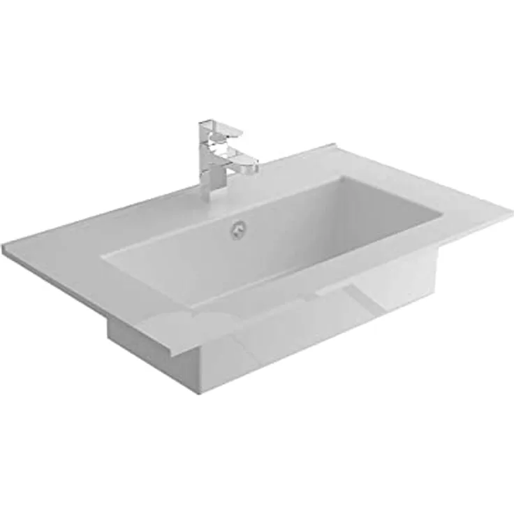 Alpenberger Nano-Beschichtung Einbauwaschbecken 61 x 36,5 cm aus Robuster Keramik | Waschbecken fürs Badezimmer & Gäste-WC | Handwaschbecken Eckig und Extra Breit mit Nano Versiegelung | Einbaubecken
