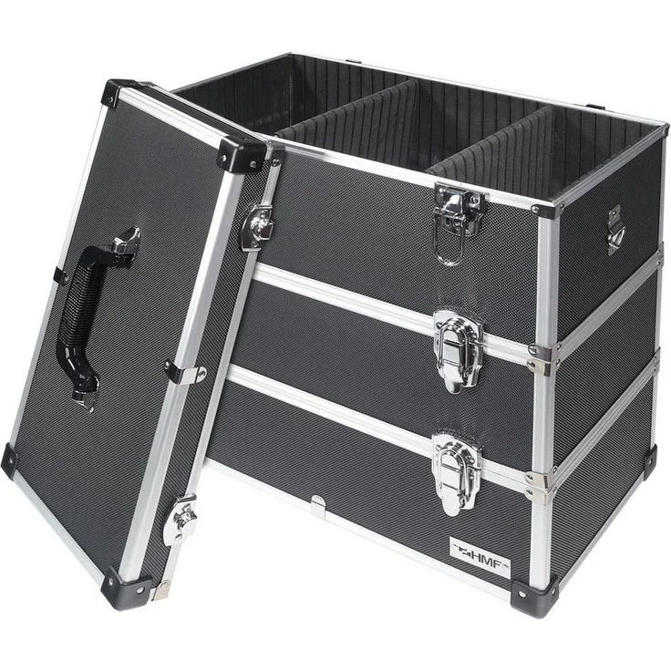 HMF Werkzeugkoffer geräumiger Utensilien Koffer mit Trennwänden, Transportkoffer, für Werkzeug, Angel Sachen und Kosmetik, 44x45x24 cm, schwarz – Bild 1