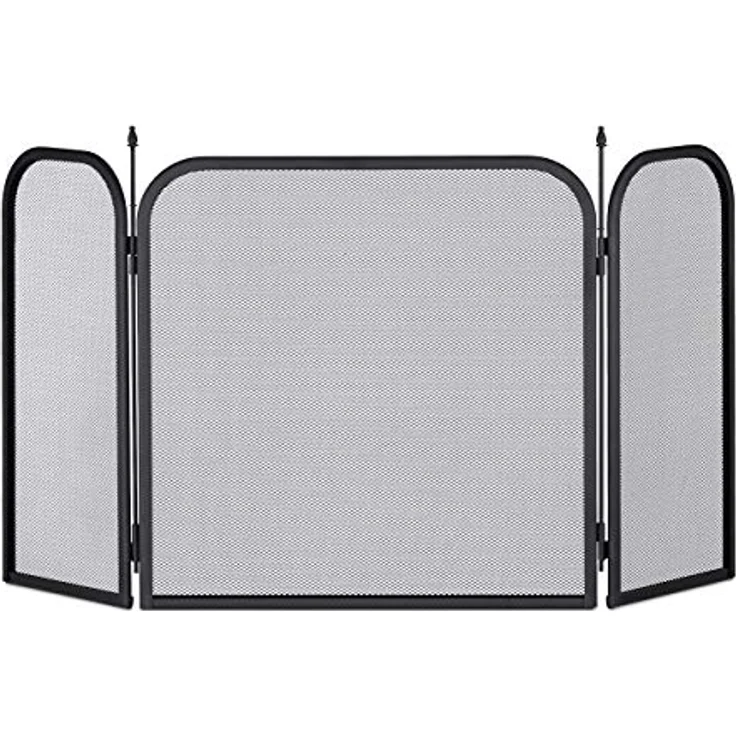 Relaxdays Funkenschutzgitter, Schwarz, dreiteiliges Metallgitter für Kamin, 97x52.5x1.5 cm, klappbar, feuerfest – Bild 1