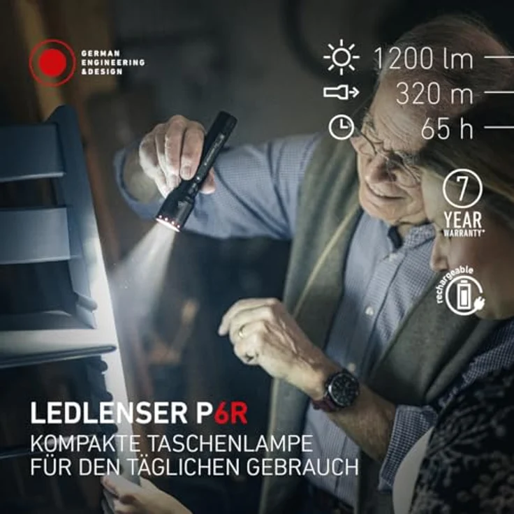 Ledlenser P6R, wiederaufladbare LED Taschenlampe, 1600 Lumen, 320m Fokus, USB-C, IP68 wasserdicht, 60 Stunden Leuchtdauer, 4 Leuchtmodi, Notfalltaschenlampe für Camping und Outdoor – Bild 2