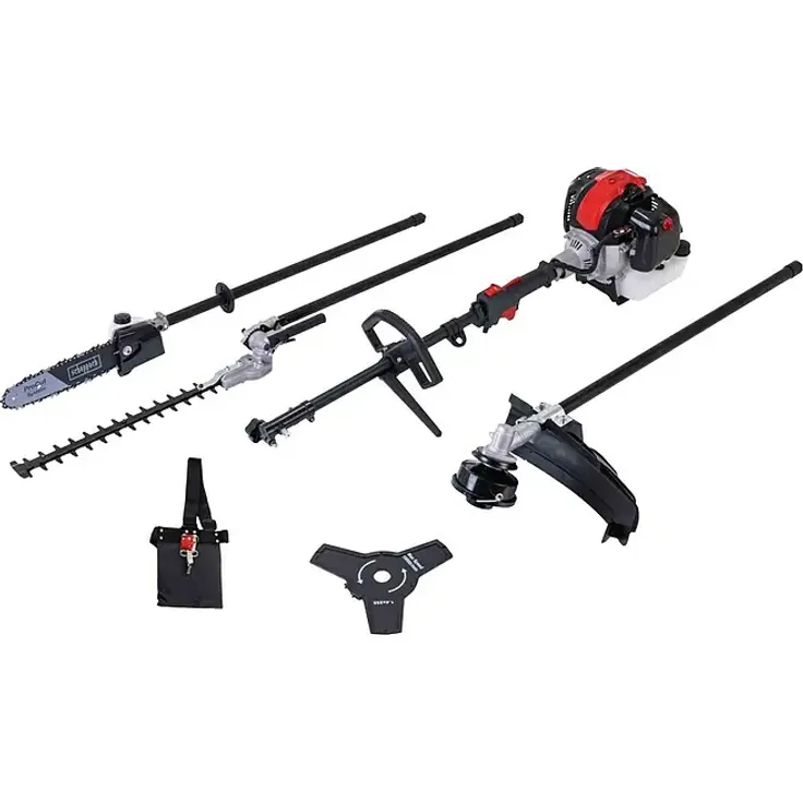 Scheppach Benzin-Multitool PMT520, 1,4 kW Multifunktionsgerät mit Rasentrimmer, Motorsense, Heckenschere und Hochentaster