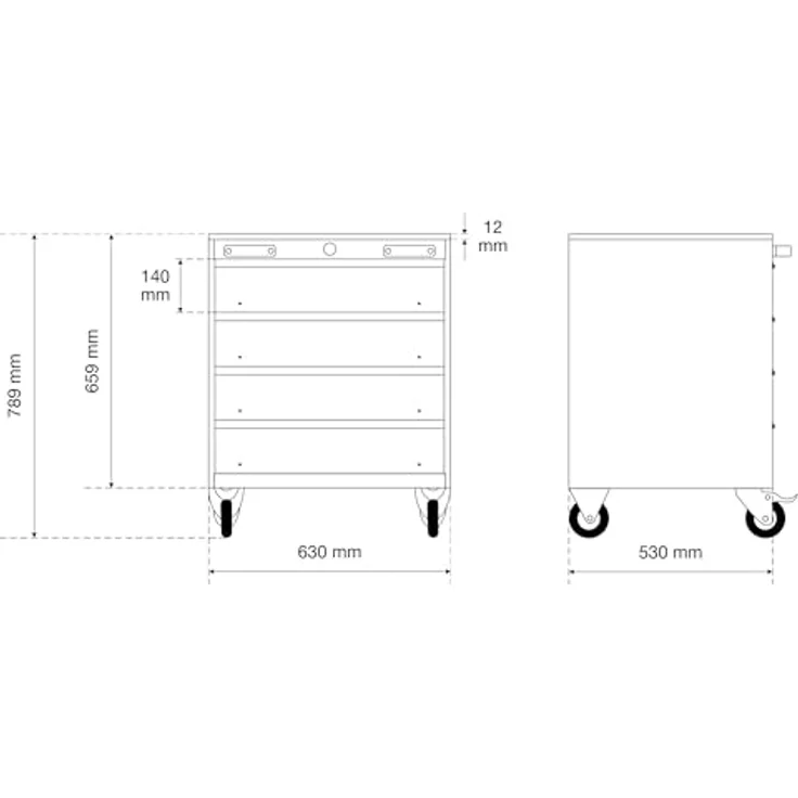 BGS TECHNIC Werkstattwagen 4 Schubladen, modular für Schrankwand-System, pulverbeschichtet, abschließbar, mit 100% Schubladenauszug – Bild 2