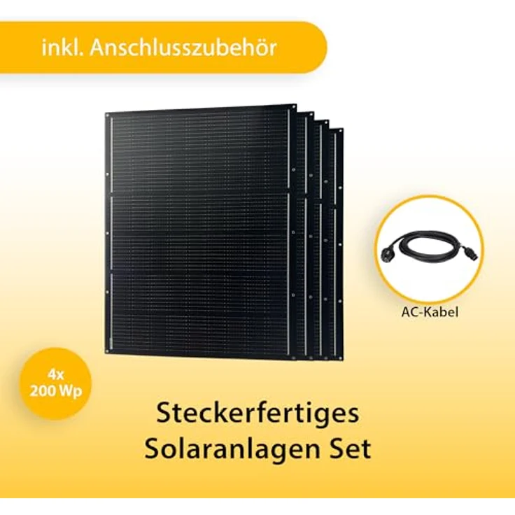 VALE Balkonkraftwerk 800 Wp Full Black, flexibles Solarpanel Set mit EcoFlow Stream Wechselrichter, 4x 200 W, 5m AC-Kabel – Bild 3