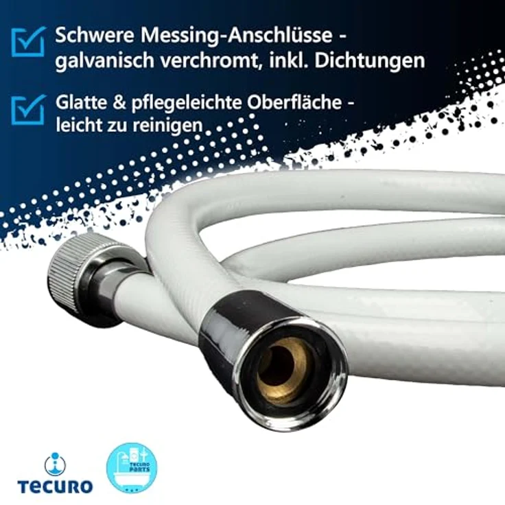tecuro Brauseschlauch EASY, 125 cm, weiß/chrom, verdrehsicher und pflegeleicht, Made in Germany – Bild 3
