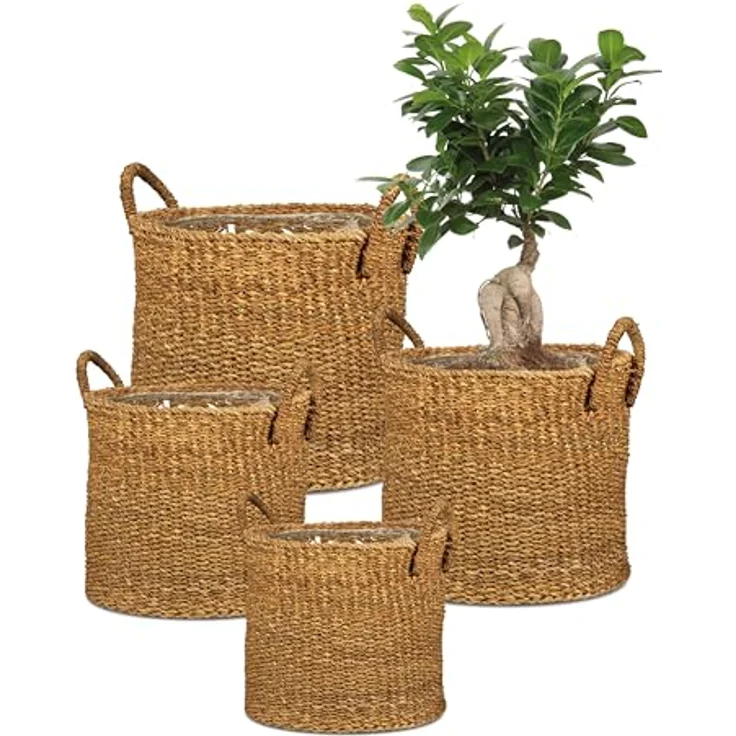 Scheurich Seegras 37, Korbgefäß/Korb-Pflanzgefäß/Korbtopf mit Griffen aus Seegras, Nut, 38 cm Durchmesser, 33 cm hoch, 37,4 l Vol. – Bild 4