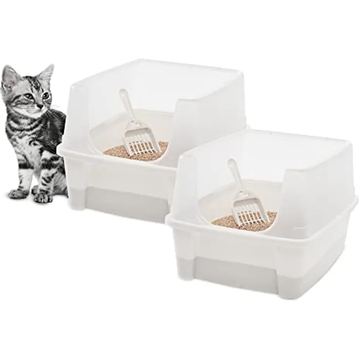Iris Ohyama, Katzentoilette, Geschlossene Katzentoilette, Schaufel, B48.5 x T38 x H30 cm, 2er-Set, CLH-12, Weiß