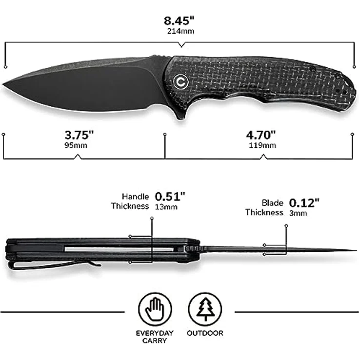 Civivi Praxis Taschenmesser Stealth Schwarz Micarta aus 9Cr18MoV Stahl – Bild 2