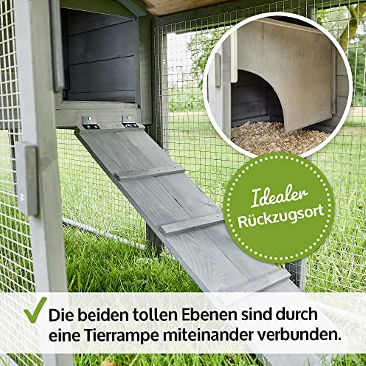 zooprinz großer & moderner Hasenstall, Kaninchenstall aus Vollholz in weiß und grau - Einfach zu reinigen mit extra hoher Kotschublade – Bild 5