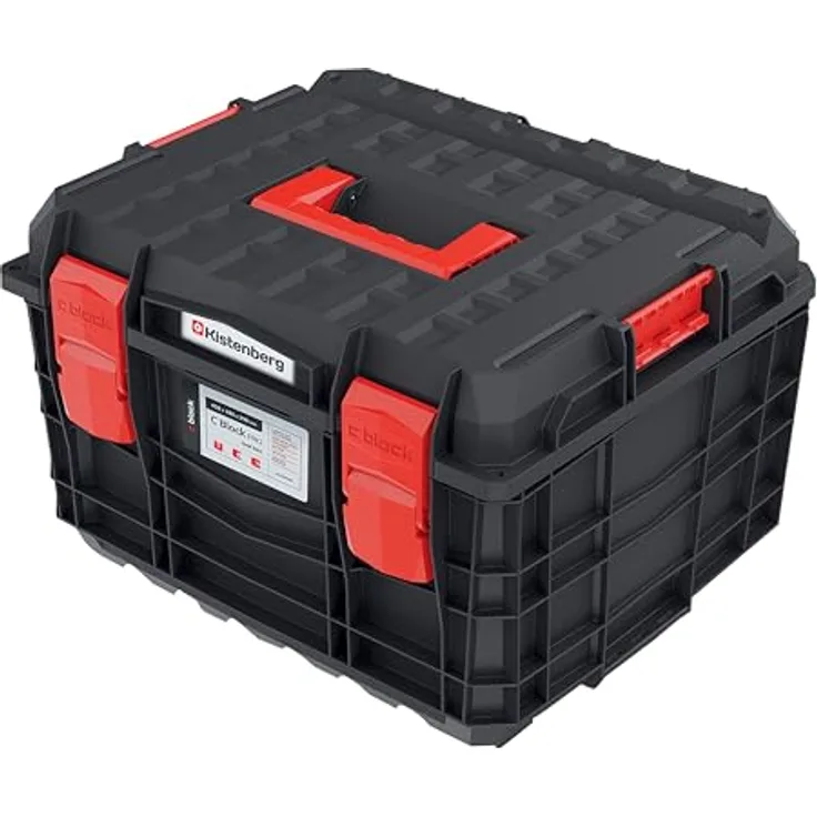 Prosperplast Kistenberg C Block Pro Werkzeugkoffer, 45 Liter, schwarz-rot, aus Acrylnitril-Butadien-Styrol mit durchdachter Innenorganisation