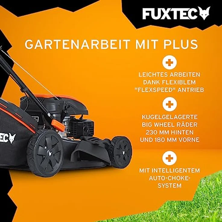 FUXTEC 4in1 Benzin Rasenmäher FX-RM5170PRO mit flexiblem Antrieb -4PS/2,9kW | 51cm Schnittbreite & 7-stufige Höhenverstellung 25mm-75mm | 4-Takt - 60L Grasfangkorb, Mulchfunktion & Seitenauswurf – Bild 4