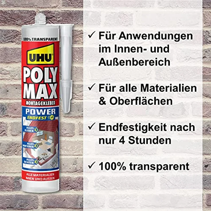 UHU Poly Max Power transparent Kartusche 300g Montageklebestoff Universalkleber 47855 - Preisvergleich – Bild 6