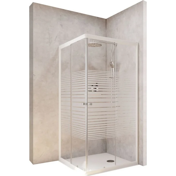 Schulte Eckdusche Corner 180 cm, 90x90 cm, 4 mm Sicherheitsglas, Eckeinstieg mit Schiebetüren, Dekor Querstreifen, Alpinweiß – Bild 1