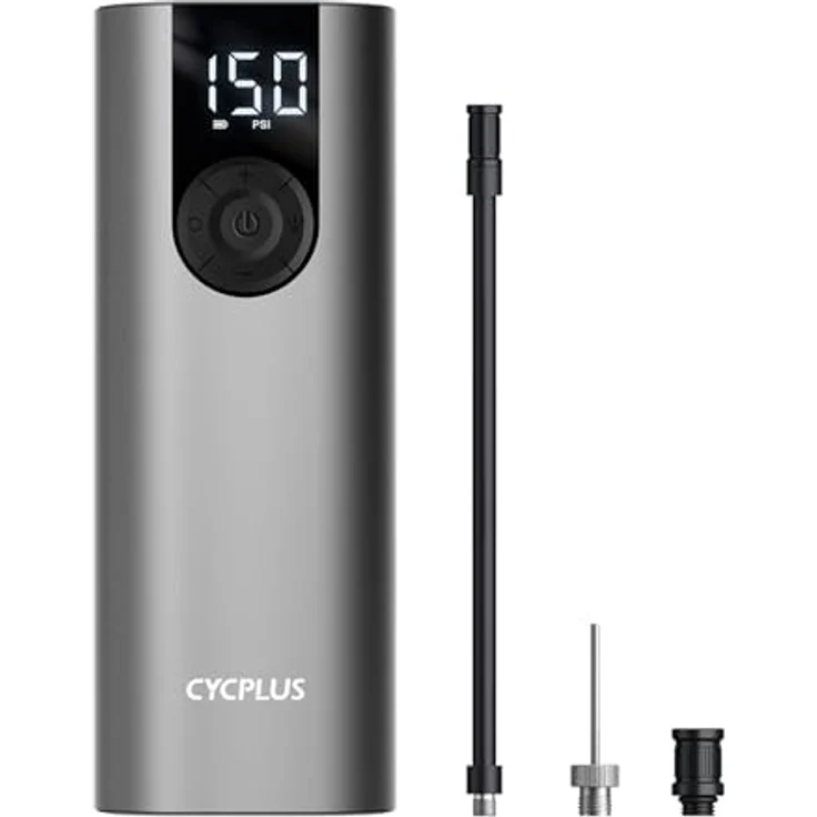 CYCPLUS A8 Luftpumpe Max 150PSI, Tragbare Mini Reifenpumpe mit LED Licht, USB-C-Anschluss, Wiederaufladbarer Li-Ionen-Akku, Grau – Bild 1