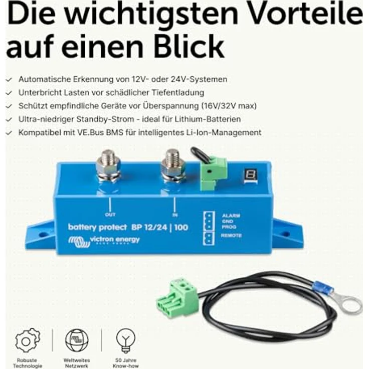 Victron Energy Batterieschutzschalter, Smart BatteryProtect 12/24V 100A, automatischer Spannungsbereichserkennung, extrem niedriger Stromverbrauch, IP67 – Bild 3