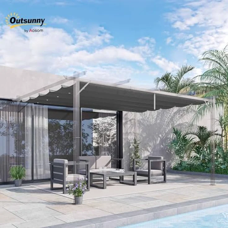 Outsunny Ersatzdach für Pergola, 3,5 x 2,5 m, Schattenabdeckung mit Entwässerungslöchern, 180 g/m², grau – Bild 2