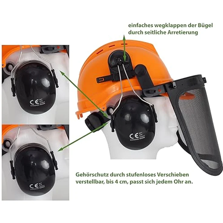 Forsthelm Forstschutzhelm mit Visier und Gehörschutz Schutzhelm Größe verstellbar 50-66 cm Sicherheitshelm – Bild 2