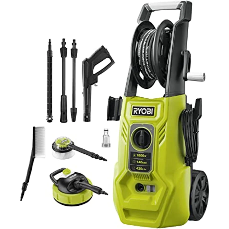 RYOBI Hochdruckreiniger 204714, 140 BAR, 1800 W Motor mit zwei Lanzen und integrierten Reinigungsbürsten – Bild 1