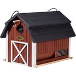 dobar® Green Label 98760FSCe Vogelfutterhaus Katthult hängend - Vogelhaus Massivholz - Futterstation Wildvögel - Vogelvilla zum Aufhängen - Futterspender Scheunen-Design - 31,5 x 22 x 24 cm - Rot