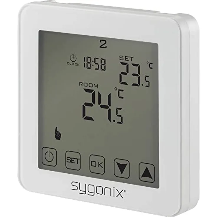 Sygonix SY-4961570 Touch 2 Raumthermostat, Unterputz mit Wochenprogramm und 62x62 mm blauem Touch-LC-Display