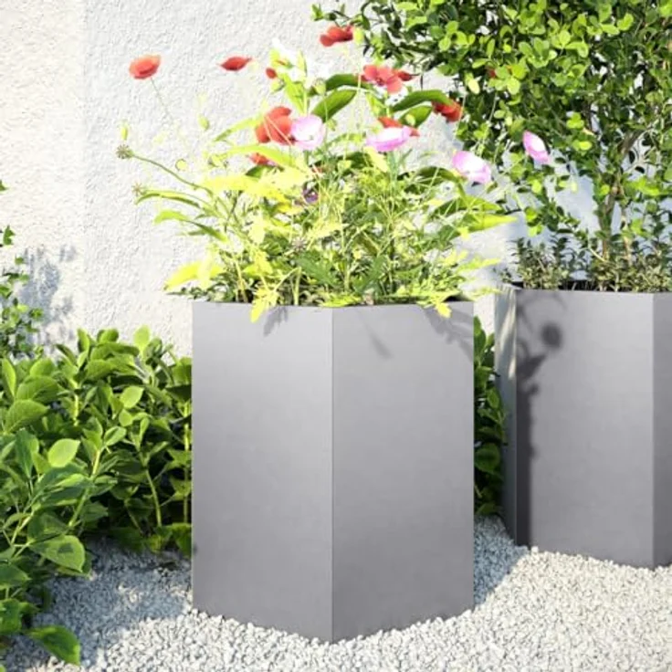 vidaXL Pflanzkübel 2 STK. Sechseckig 46x40x45 Verzinkter Stahl, Witterungsbeständig und Hochbeet mit viel Platz, Gartenkübel in Silberfarben – Bild 2