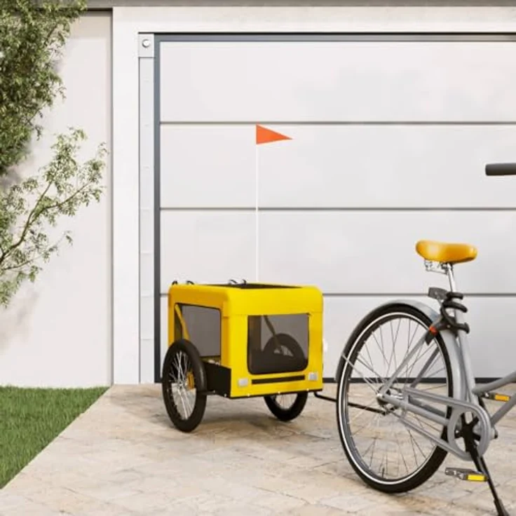 vidaXL Hunde-Transportbox Fahrradanhänger Hunde Gelb und Schwarz Oxford-Gewebe Eisen, Max. Tragfähigkeit 45 kg – Bild 2