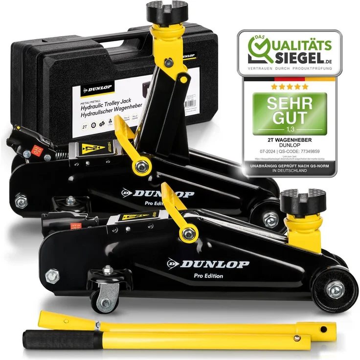 "Dunlop Wagenheber Rangierwagenheber Transportbox und Gummiauflage 2t hydraulisch, pneumatisch mit Transportkoffer, rot\ – Bild 1